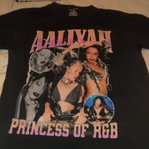 Aaliyah T-Shirt Adult Large Black Graphic R&B Music Rap Tee Cotton Blend Casual